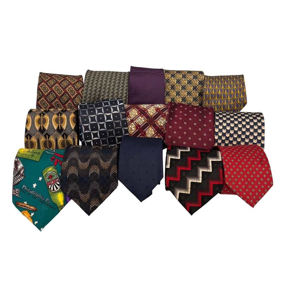 Neckties Mens OS Multicolor Lot of 14pc Silk Geometric Novelty Tie Polka Dots